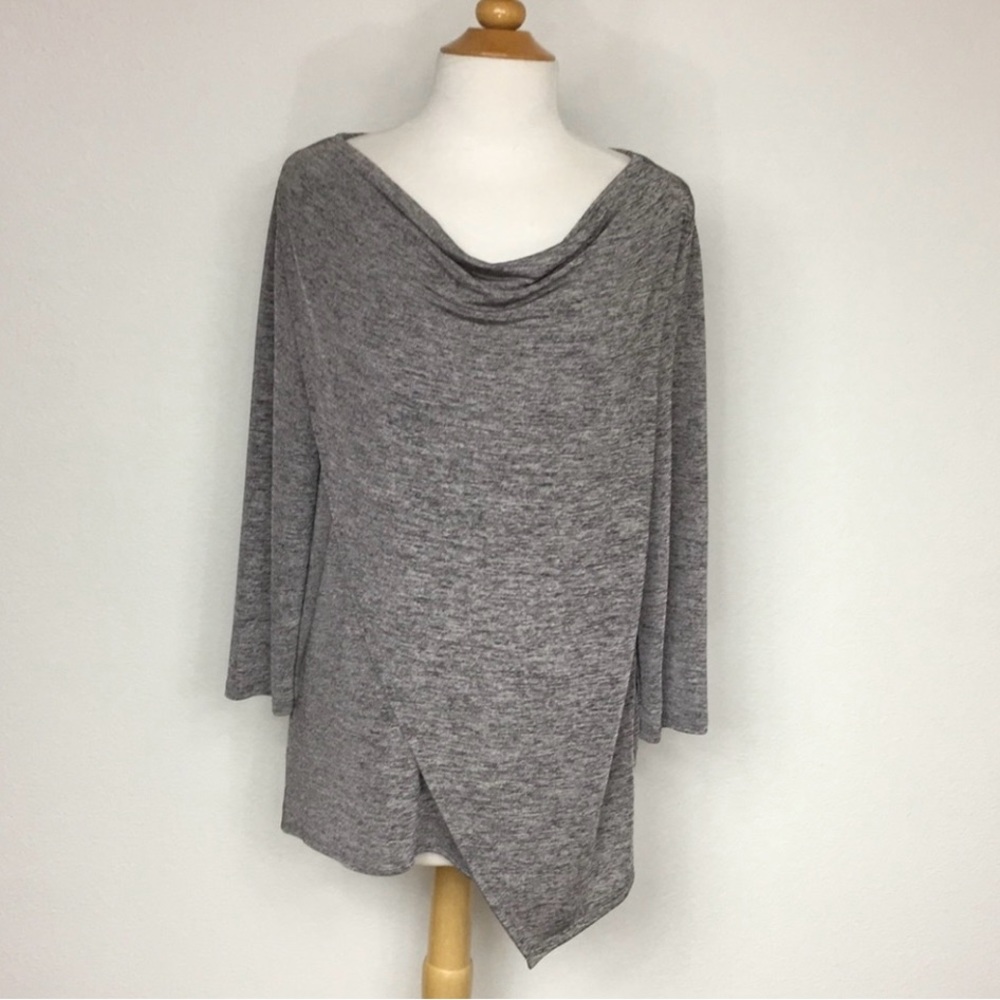 NY Collection Women's Grey Marbled Asymmetrical Hem Tunic Size Medium Casual